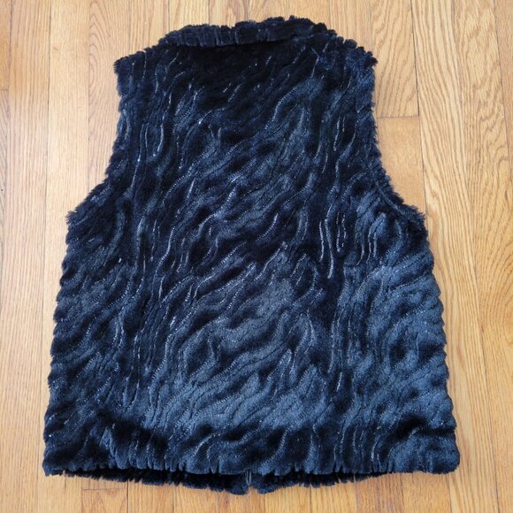 Betsey Johnson M Black Faux Fur Vest Sequins Pockets Leopard Print Zip Up‎ - Picture 3 of 6